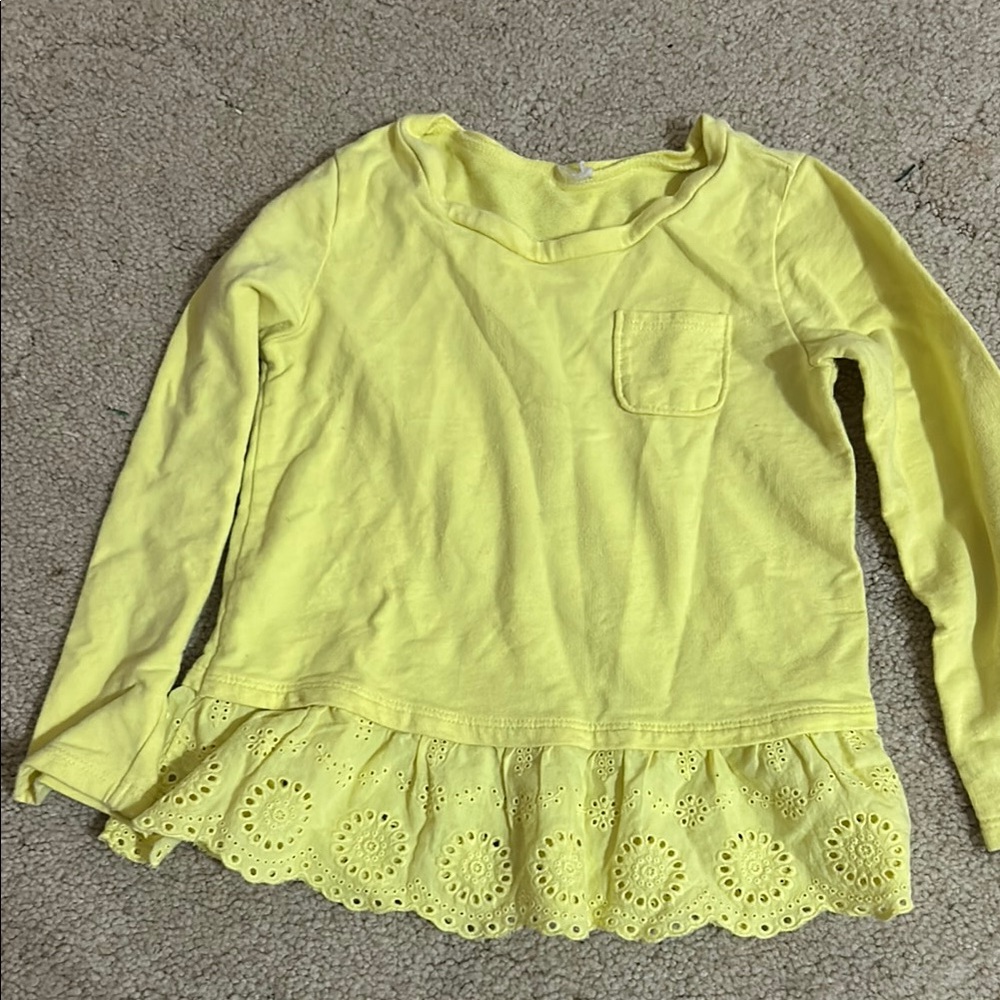 Yellow Kids Long Sleeve Top with Lace Hem